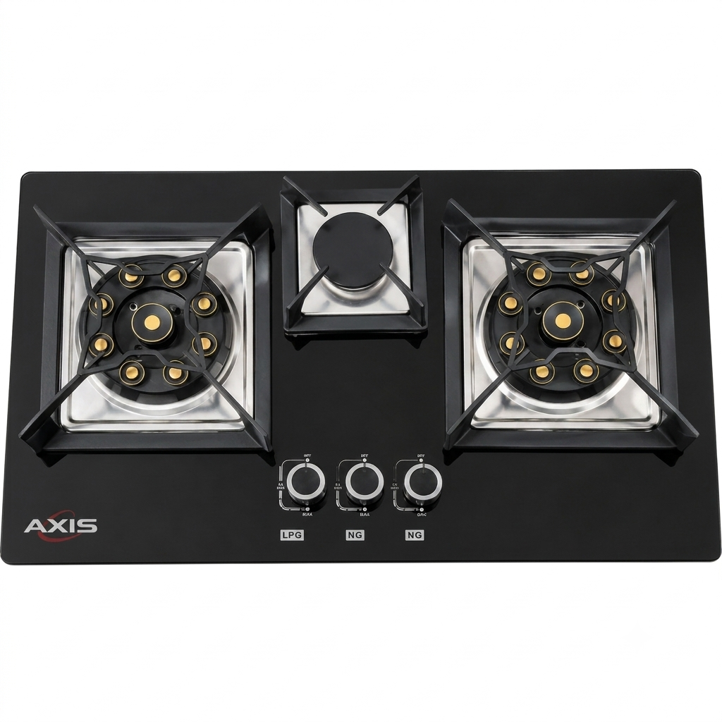 AXIS AX02B-3mm-LN 3-Burner Black Stainless Steel Hob
