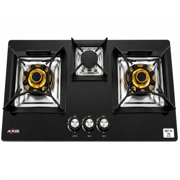 AXIS AX03b-BB-3mm 3-Burner Black Stainless Steel Hob