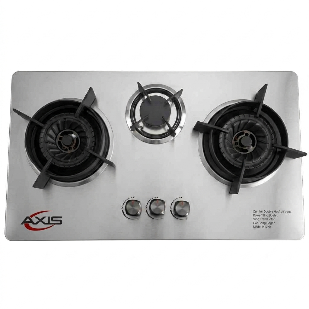 AXIS AX01-CB-3mm 3-Burner Silver Stainless Steel Hob