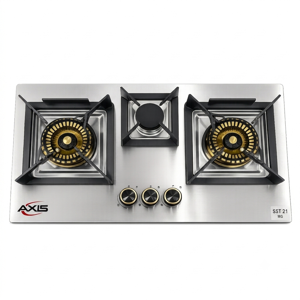 AXIS AX03c-BB-3mm 3-Burner Silver Stainless Steel Hob
