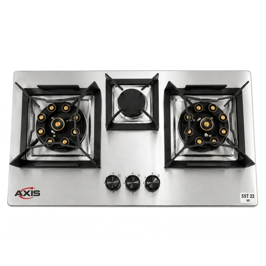 AXIS AX04-BB-3mm 3-Burner Silver Stainless Steel Hob