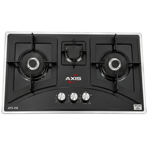 AXIS AX-SB450-APS120 3-Burner Black/Silver Stainless Steel Hob
