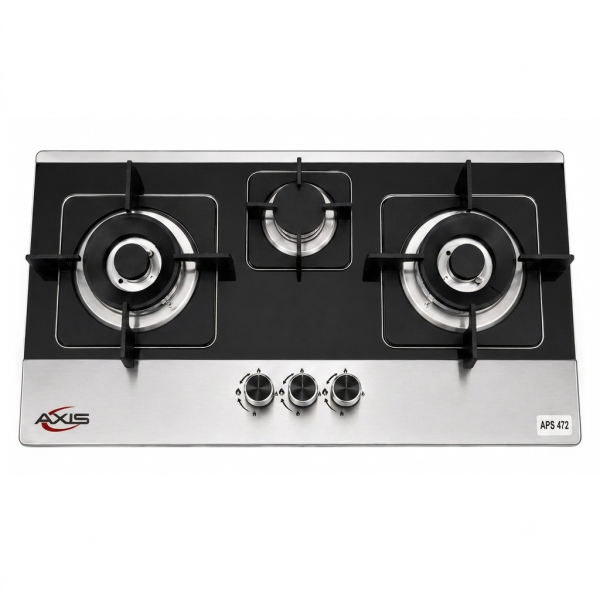 AXIS AX-SB472-APS120 3-Burner Black/Silver Stainless Steel Hob