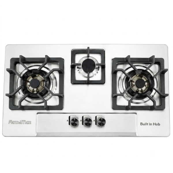 Flamemax FM-D1-700 3-Burner Silver Mild Steel Hob