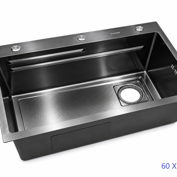 TAKNO TK-HMS-6045 Single Bowl Steel Sink (60cmx45cm) Black