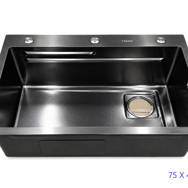 TAKNO TK-HMS-7545 Single Bowl Steel Sink (75cmx45cm) Black
