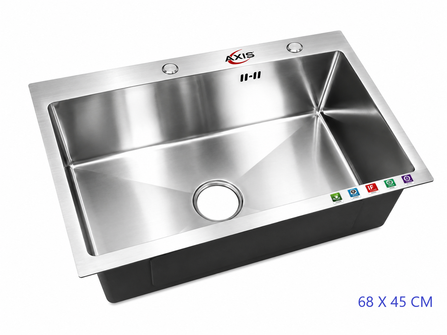 AXIS AX-HMS-6845 Single Bowl Steel Sink (68cmx45cm) Silver
