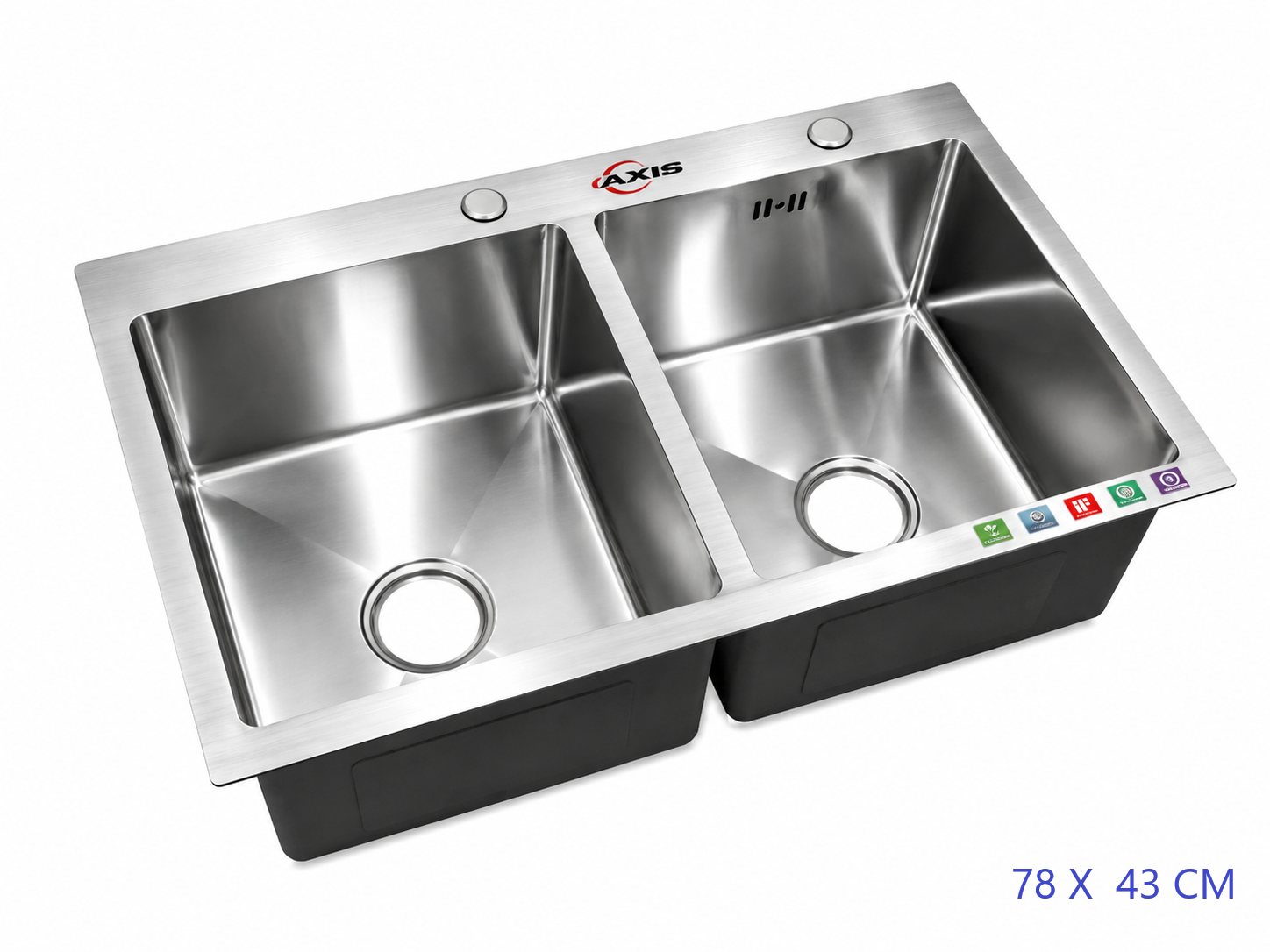 AXIS AX-HMS-7843 Double Bowl Steel Sink (78cmx43cm) Silver